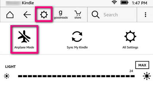 turn on Airplane Mode on Kindle